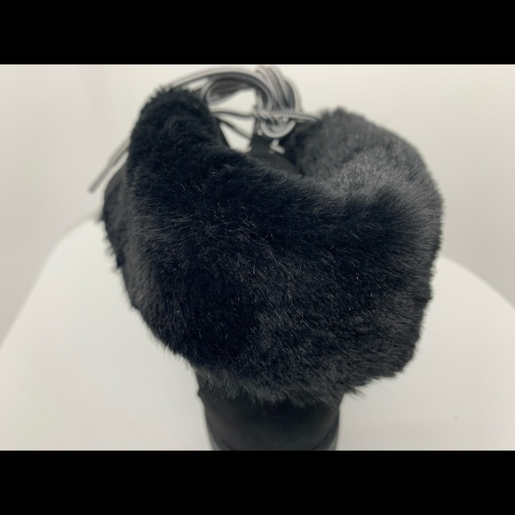 flip down furry faux suede lace boots black - Picture 7 of 11